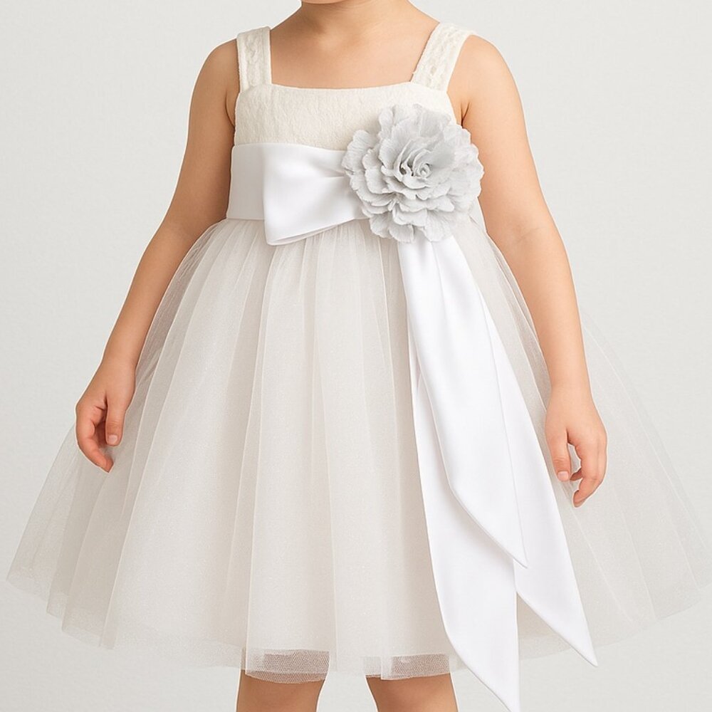 Chantilly Place Girls Formal White Silver Flower Girl Tulle Dress Size 2T